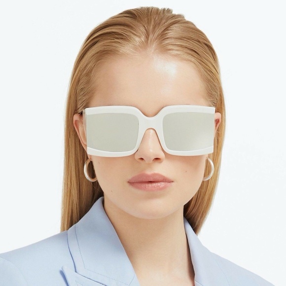 CELINE Oversized Square Acetate Sunglasses White Silver Mirror CL40084I - Picture 2 of 5